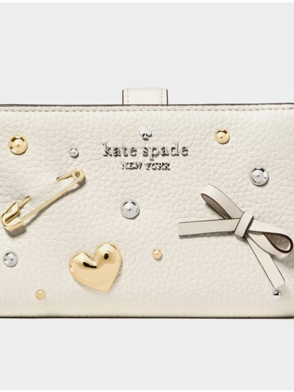 New Kate Spade Charmed Medium Bifold Wallet Pebble Leather Meringue
